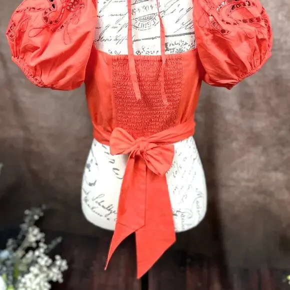 Band of the Free Tie Back Short Sleeve Entrada Top Orange S - Picture 13 of 15